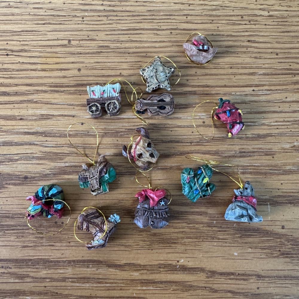 Western Cowboy Christmas Ornaments Lot 10 Mini Rustic Star Wagon Boot Guitar‎